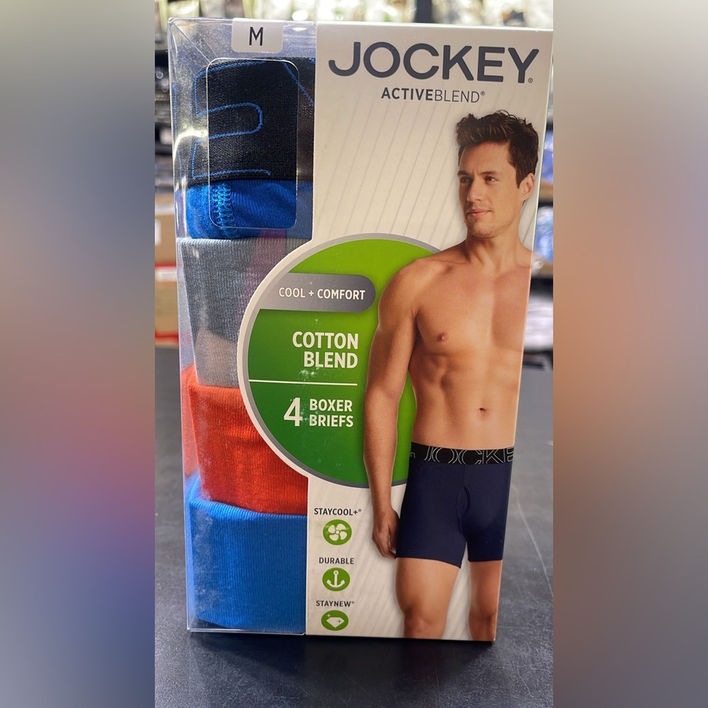 Jockey Men’s Boxer Briefs 4-Pack – Blue, Red, Gray, Black